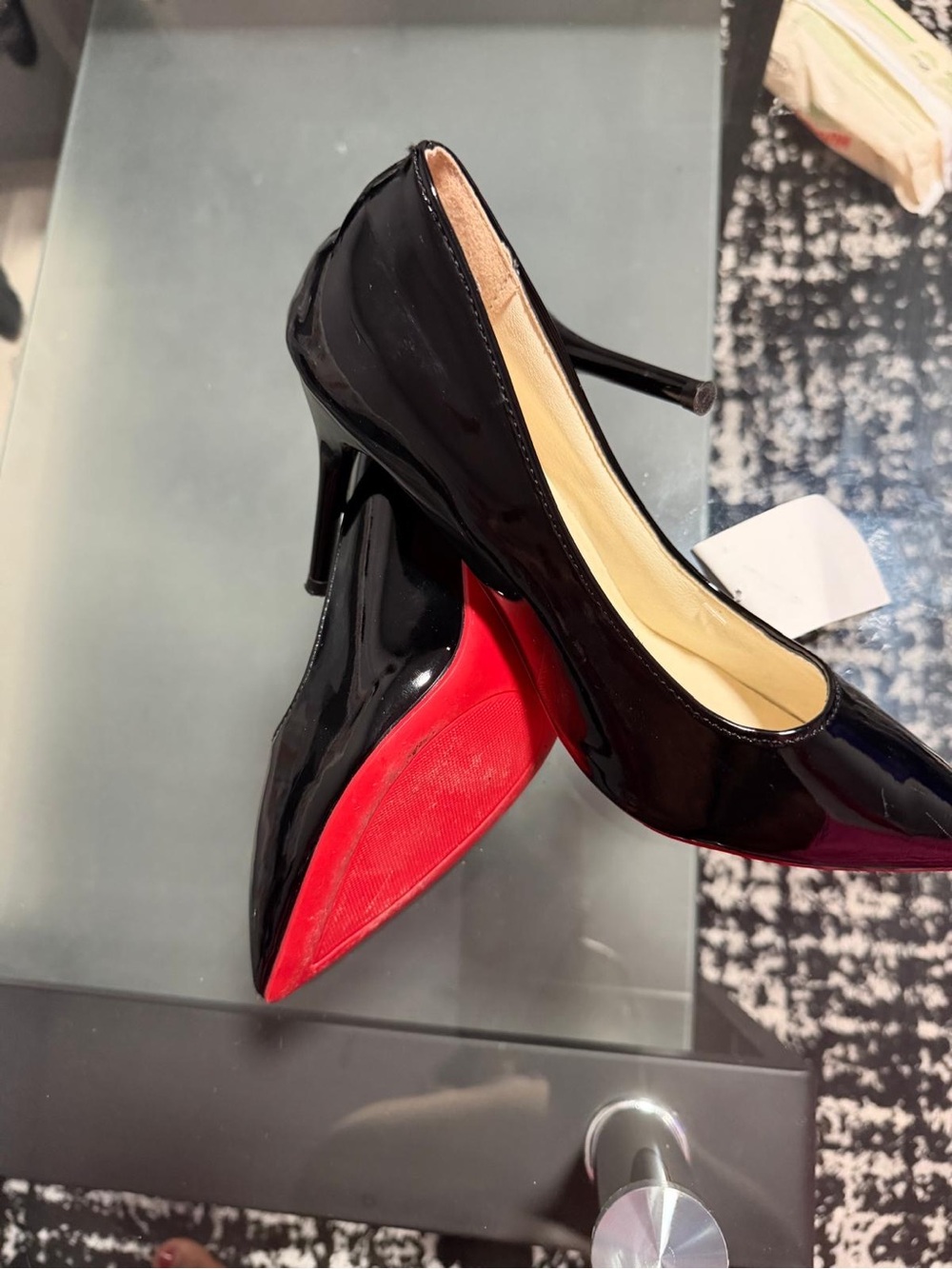 Women's Black Patent Stiletto Pumps with Red Sole